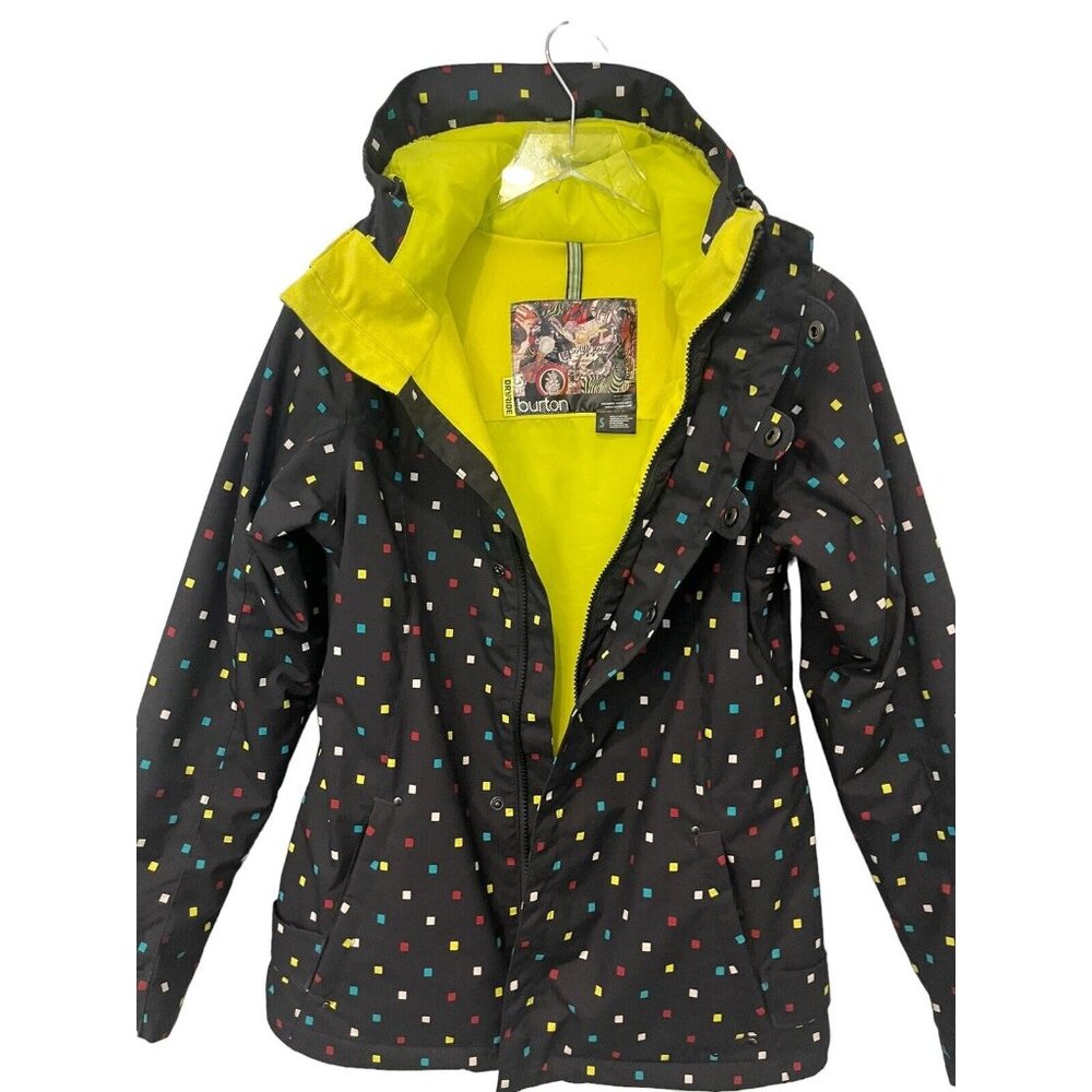 Burton DryRide Society Women Hooded Zip Ski Jacket Colorful Black Snowboard Sz S